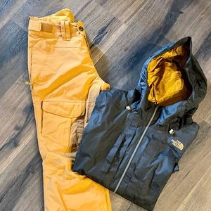 The North Face snow pant and winter jacket set size medium. Black and gold tan